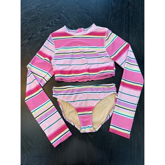 Shade Critters Girls Rash Guard Set Size 14 Pink Stripe Long Sleeve Top & Bottom - Picture 1 of 4